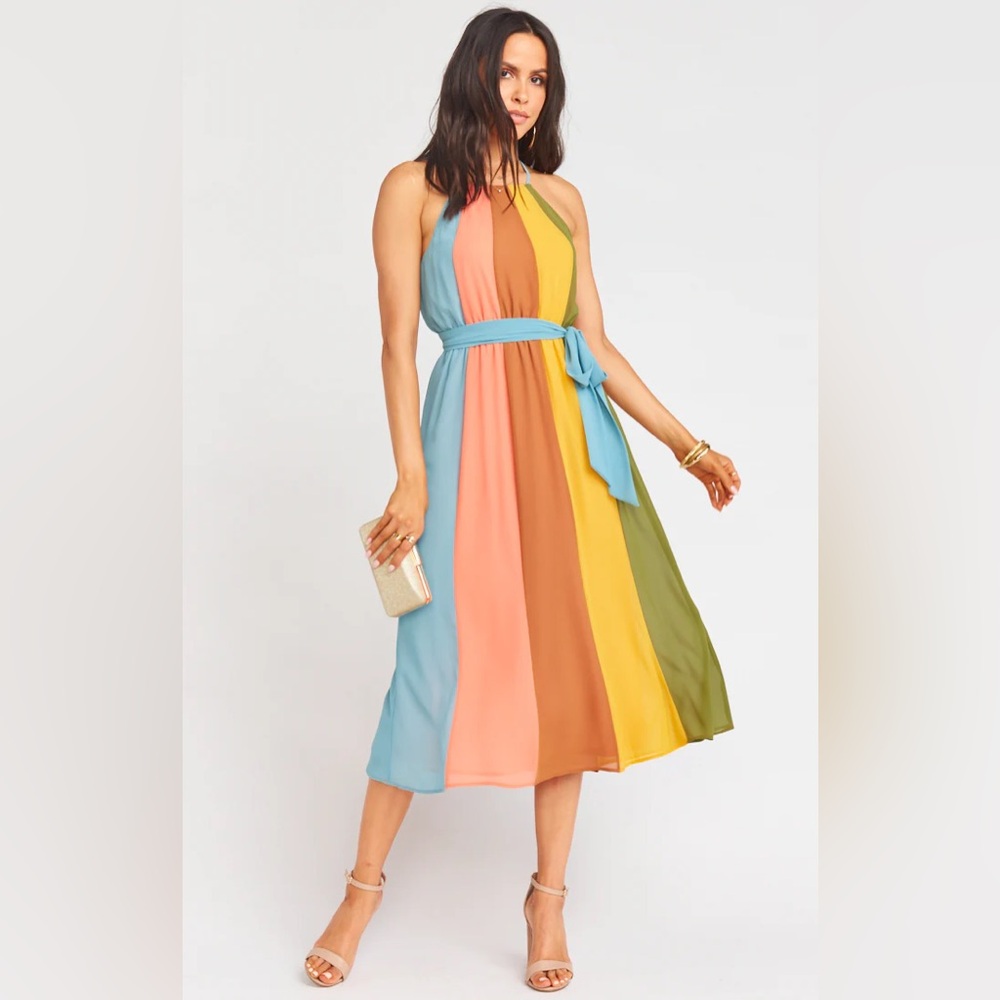 Show Me Your Mumu Nadia Desert Bloom Colorblock Paneled Midi Dress Size Large